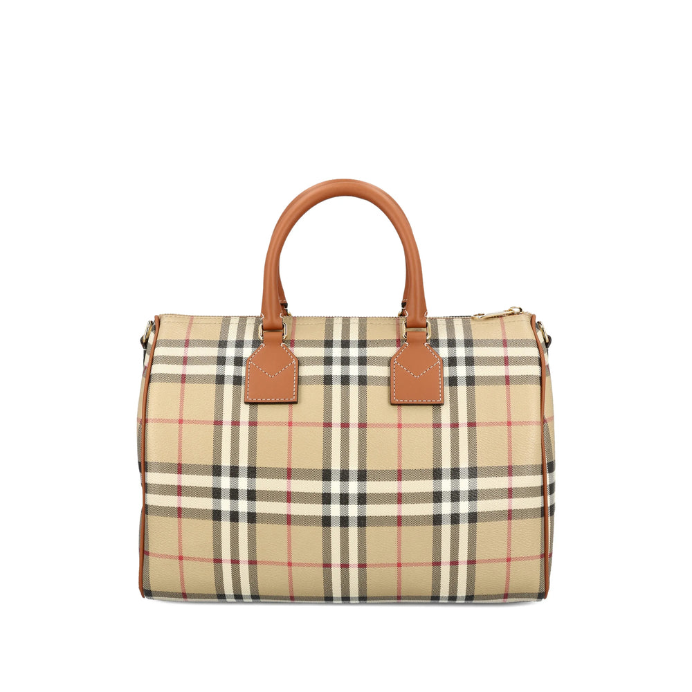 Beige Check Pattern Top Handle Bag