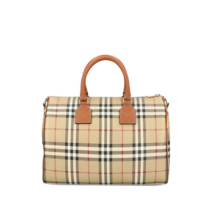Beige Check Pattern Top Handle Bag