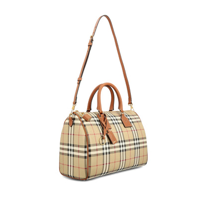 Beige Check Pattern Top Handle Bag