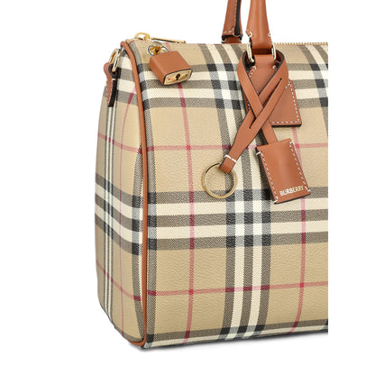 Beige Check Pattern Top Handle Bag