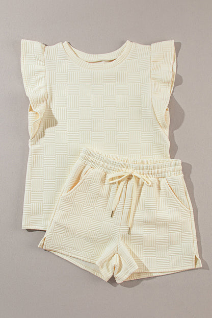 Threaded Pear Pearl Textured Ruffled Sleeve Tee and Shorts Set