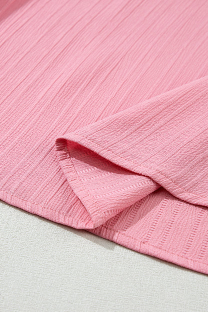Threaded Pear Capri Ruffled Half Sleeve V Neck Textured Top