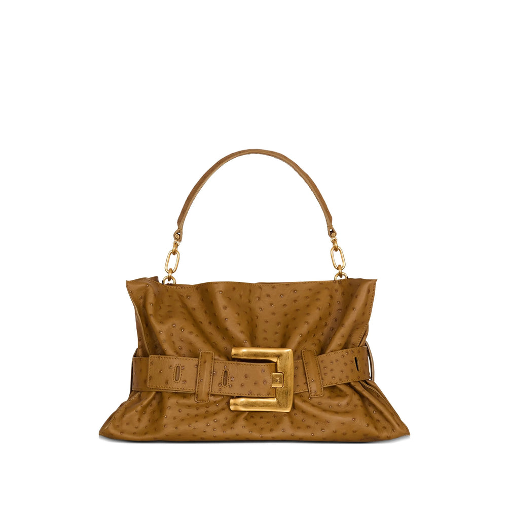 Brown Embossed Bag With Gold-Tone Hardware