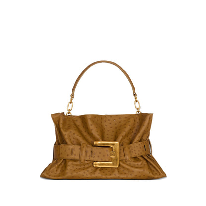 Brown Embossed Bag With Gold-Tone Hardware