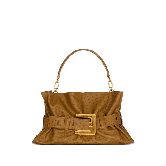 Brown Embossed Bag With Gold-Tone Hardware
