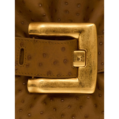 Brown Embossed Bag With Gold-Tone Hardware
