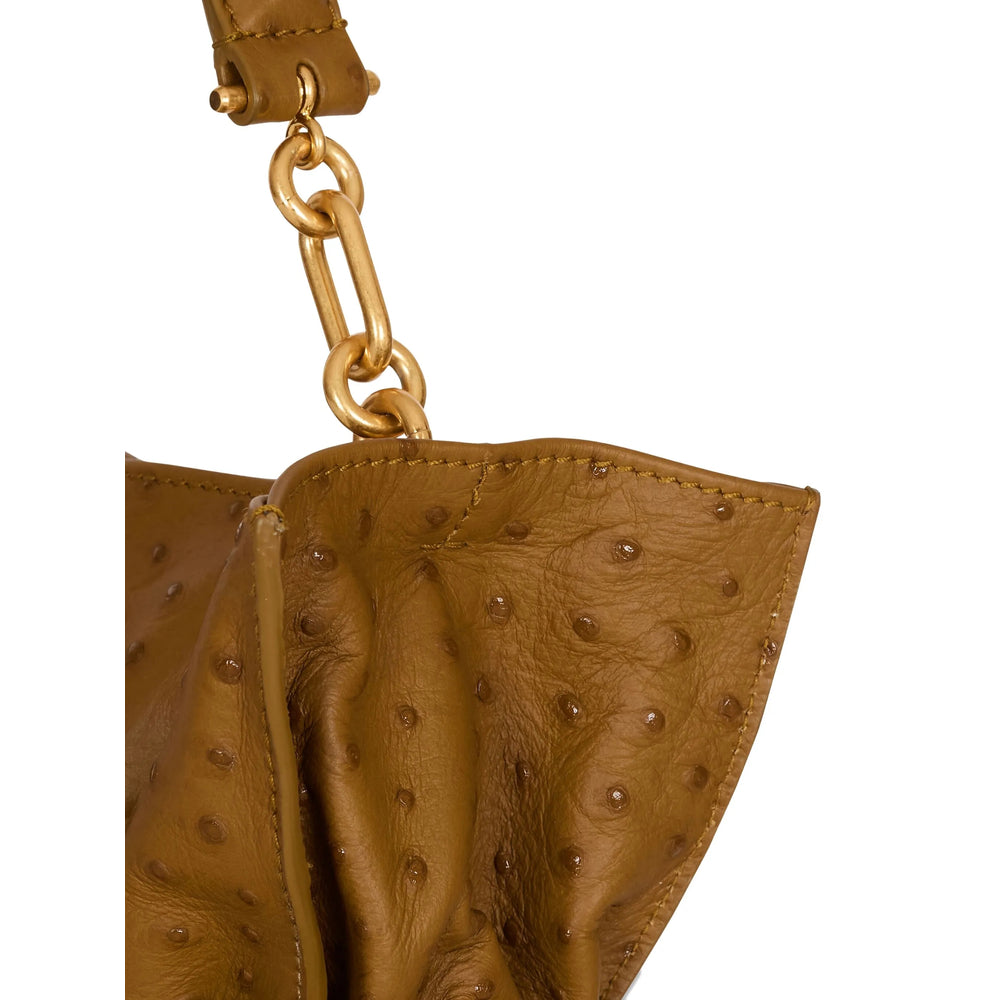 Brown Embossed Bag With Gold-Tone Hardware