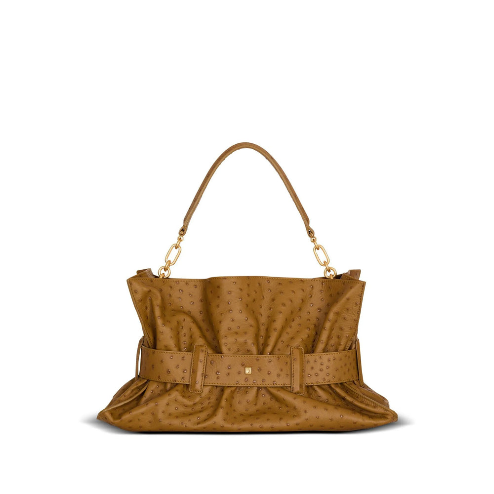 Brown Embossed Bag With Gold-Tone Hardware