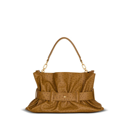 Brown Embossed Bag With Gold-Tone Hardware