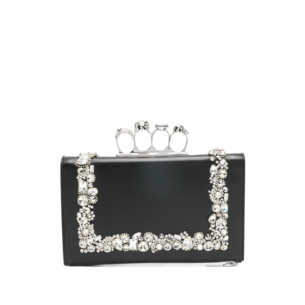 Black Embellished Top Zip Bag