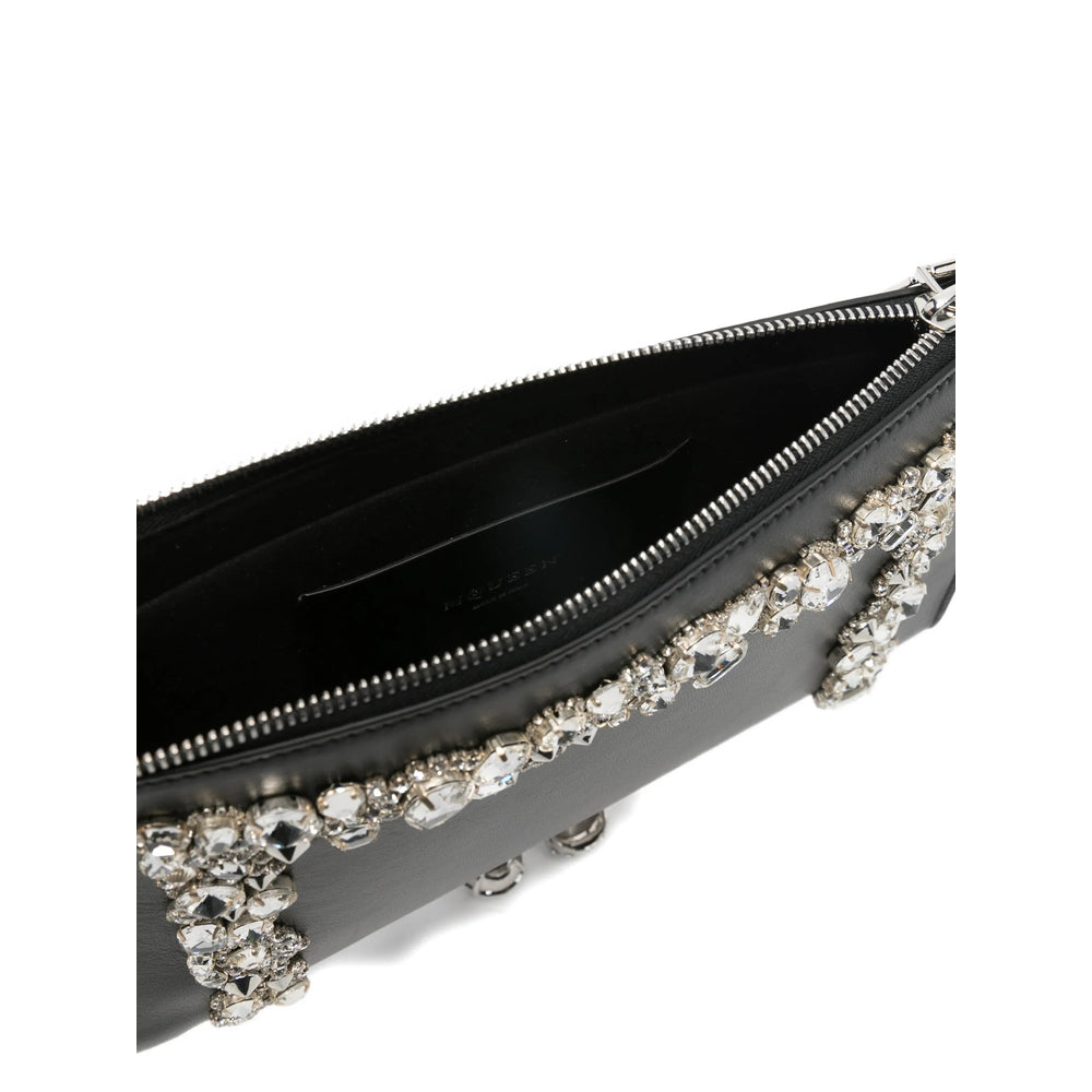 Black Embellished Top Zip Bag