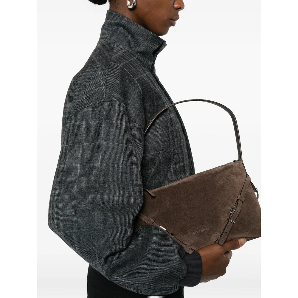 Shoulder Bag Brown Calf Suede