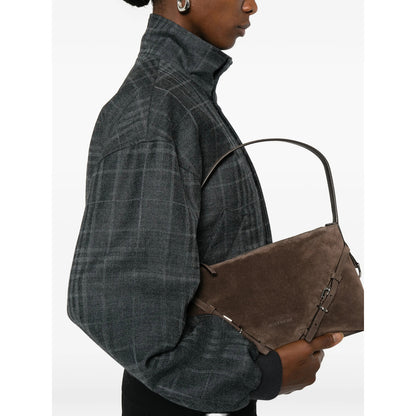 Shoulder Bag Brown Calf Suede