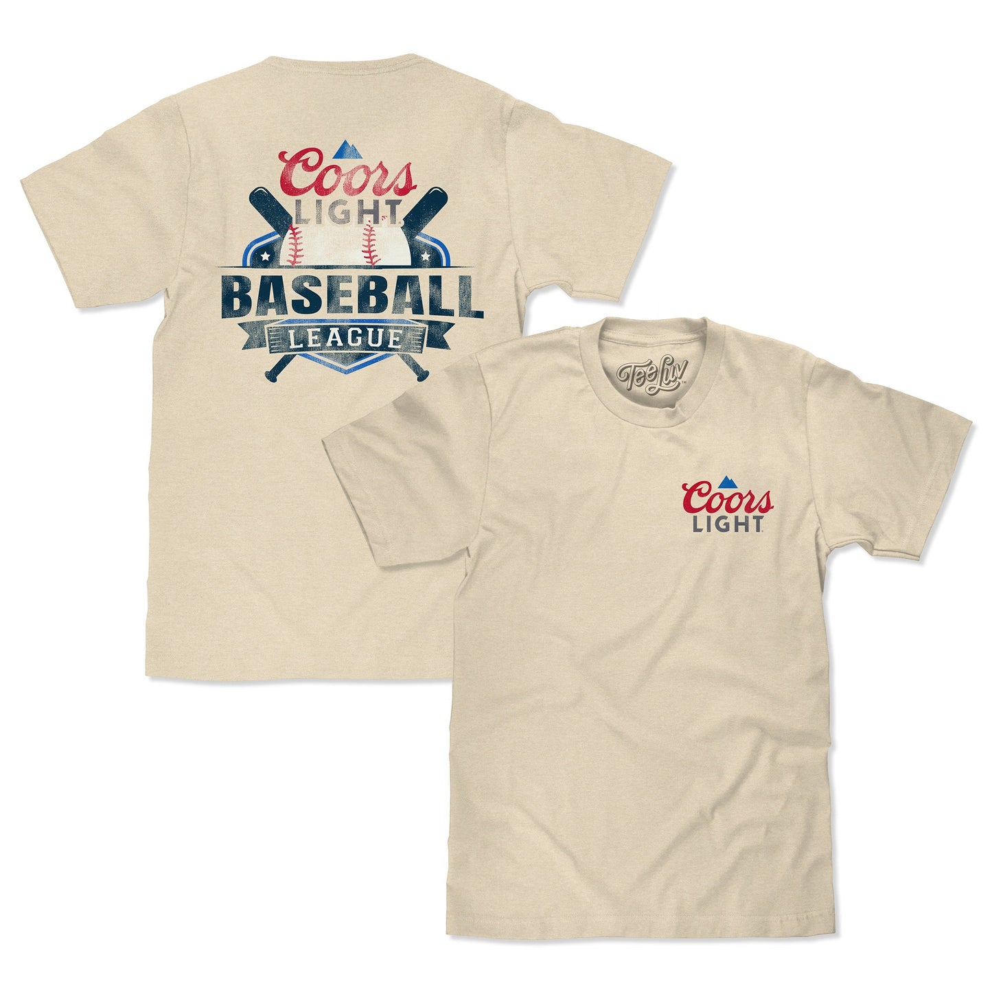 Coors Light Baseball League Front and Back Beer Logo T-Shirt - Cream