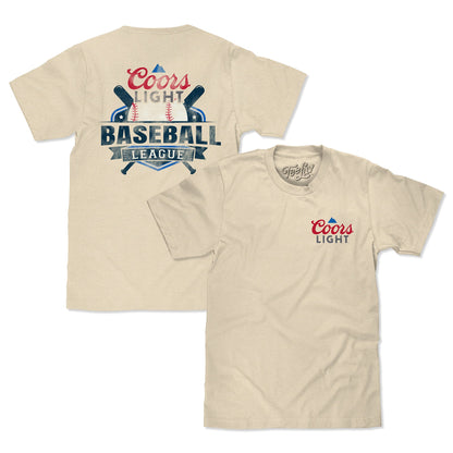 Coors Light Baseball League Front and Back Beer Logo T-Shirt - Cream
