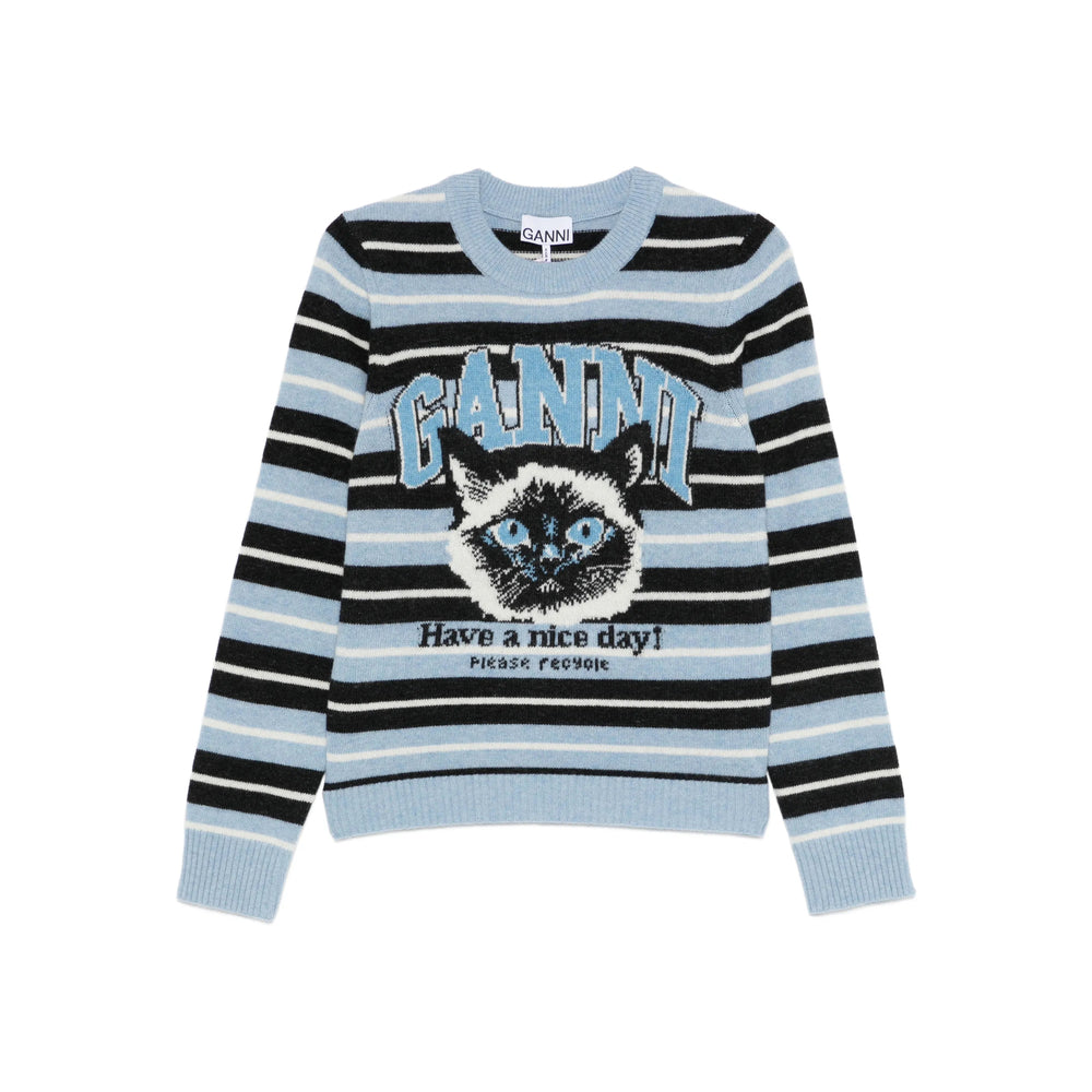 Blue Stripe Pattern Jacquard Sweater