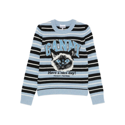 Blue Stripe Pattern Jacquard Sweater