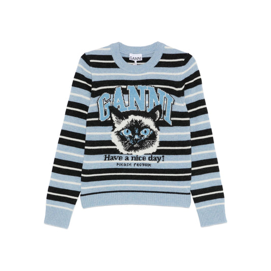 Blue Stripe Pattern Jacquard Sweater