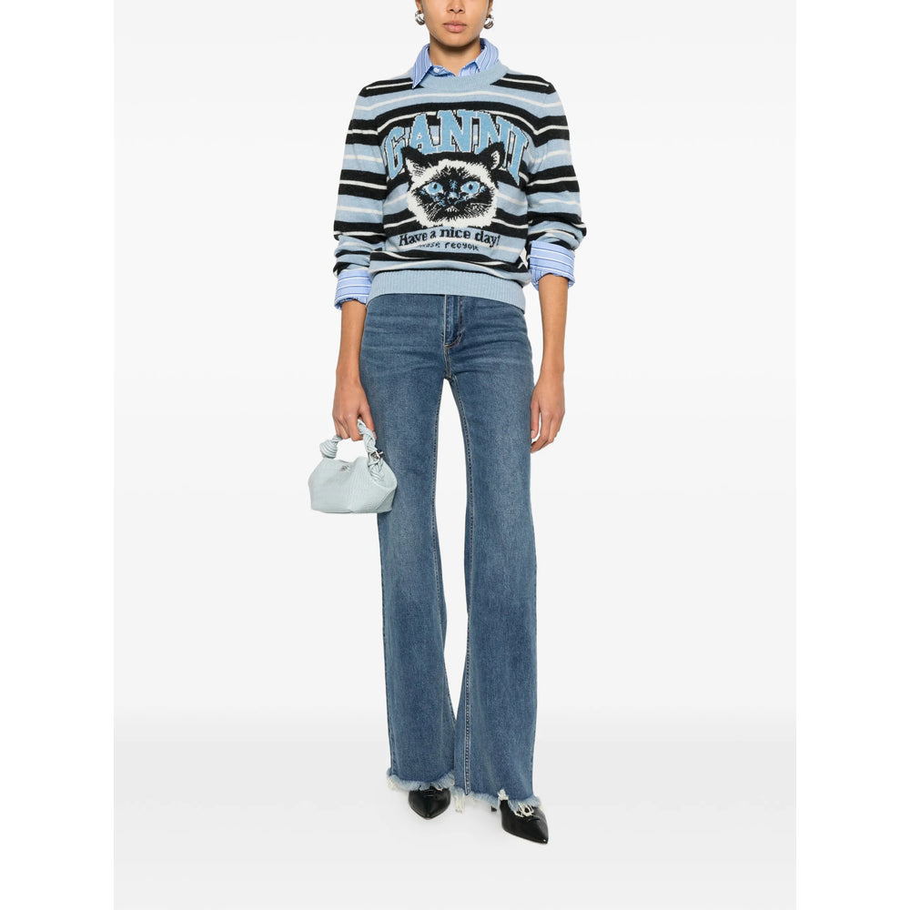 Blue Stripe Pattern Jacquard Sweater