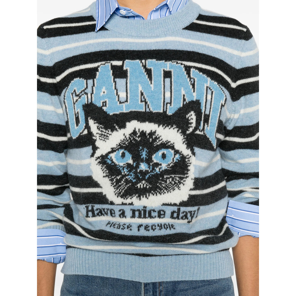 Blue Stripe Pattern Jacquard Sweater