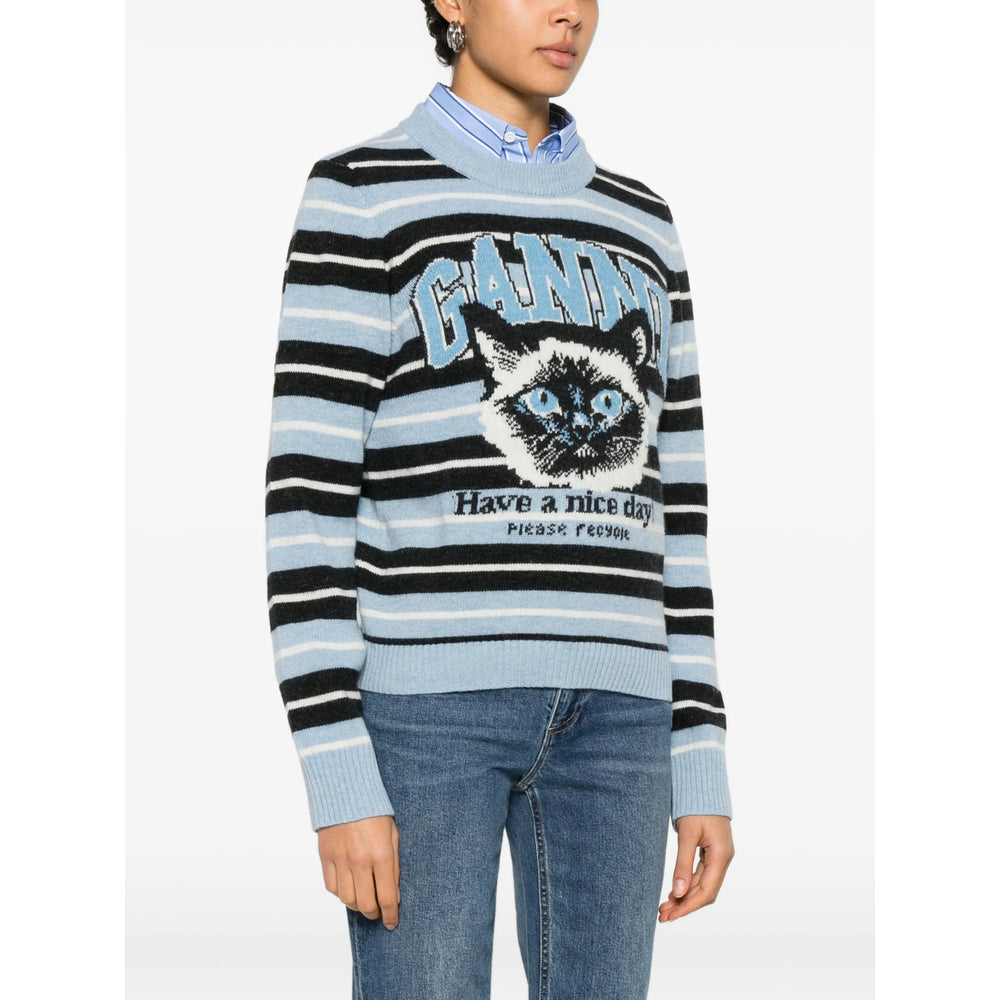 Blue Stripe Pattern Jacquard Sweater
