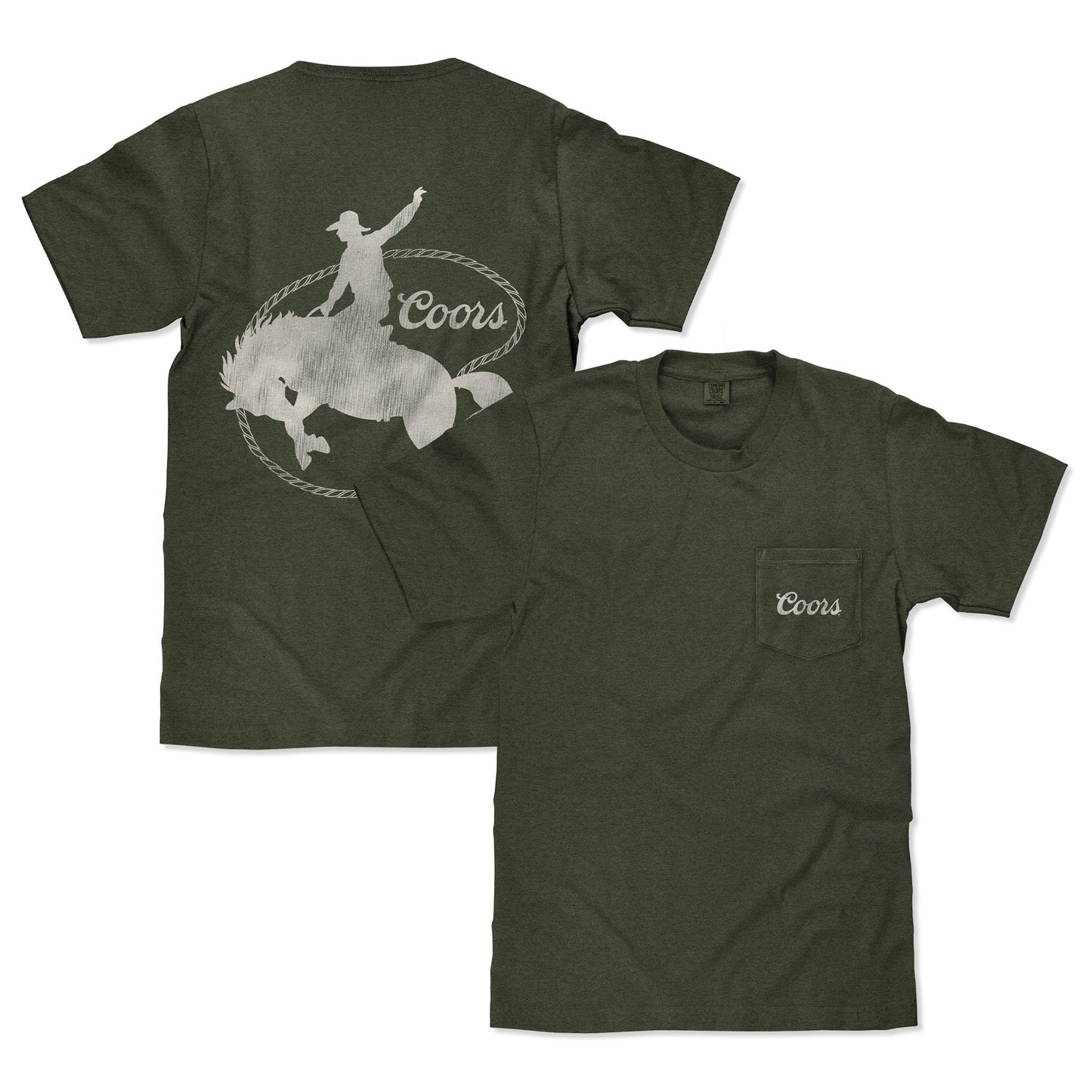 Tee Luv x Comfort Colors Faded Coors Rodeo Cowboy Left Chest Pocket T-Shirt - Moss Green
