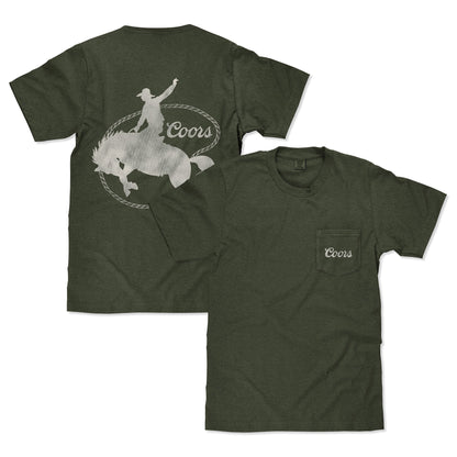 Tee Luv x Comfort Colors Faded Coors Rodeo Cowboy Left Chest Pocket T-Shirt - Moss Green