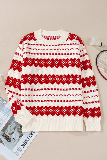 Threaded Pear Rosalie Patterned Crew Neck Loose Sweater