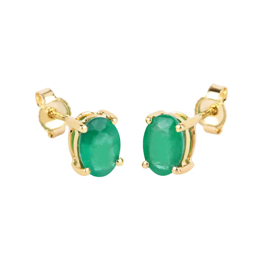 1.44 Ct Oval Green Zambian Emerald Prong 10K Gold Stud Earrings
