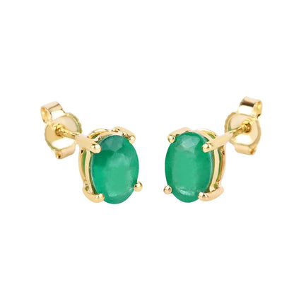 1.44 Ct Oval Green Zambian Emerald Prong 10K Gold Stud Earrings