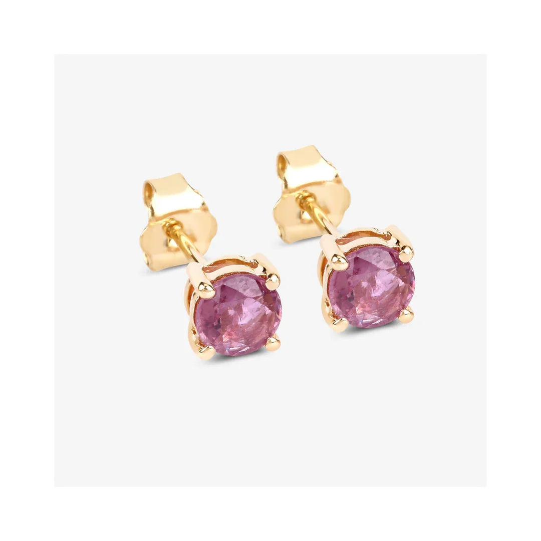 1.30 Ct Round Pink Sapphire Prong 10K Gold Stud Earrings
