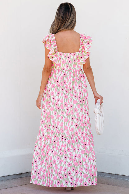 Threaded Pear Angelica Floral Ruffled Strap Maxi Dress