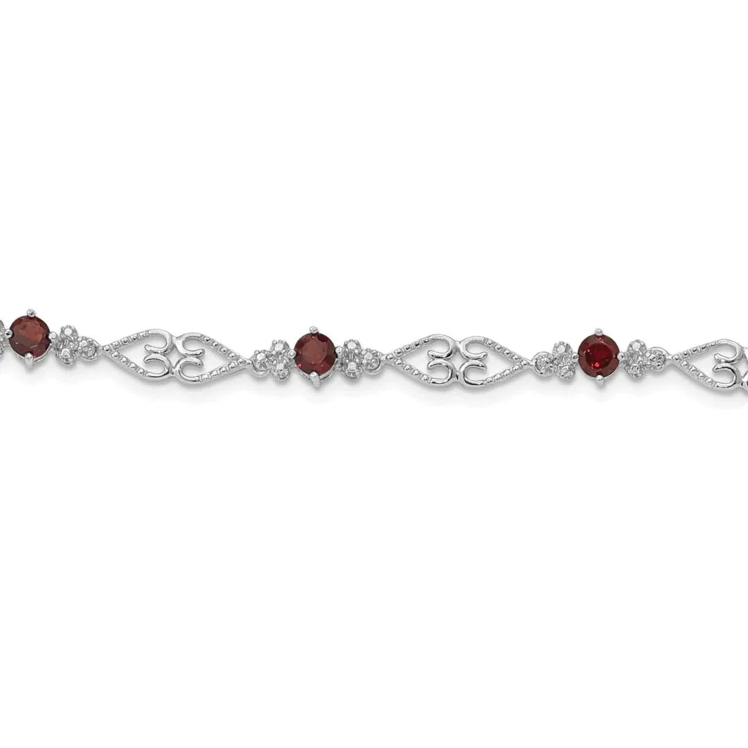Genuine Red Garnet Diamond Sterling Silver Bracelet