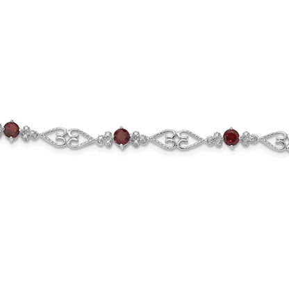 Genuine Red Garnet Diamond Sterling Silver Bracelet