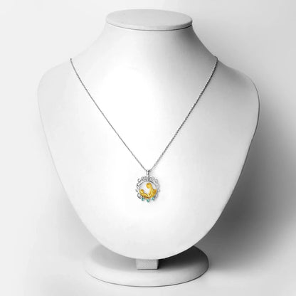 Round Green Emerald Prong Silver Pendant Necklace