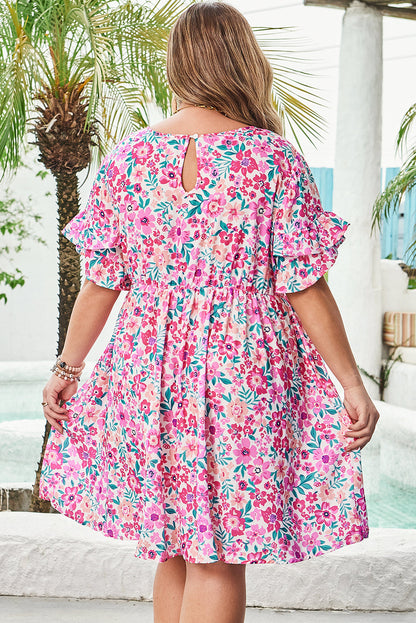 Threaded Pear Talia Plus Size Floral Short Sleeve Flare Dress