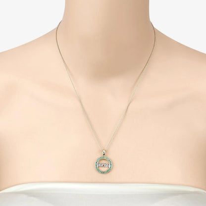 Round Green Emerald Prong Gold Plated Silver Mom Circle Pendant Necklace