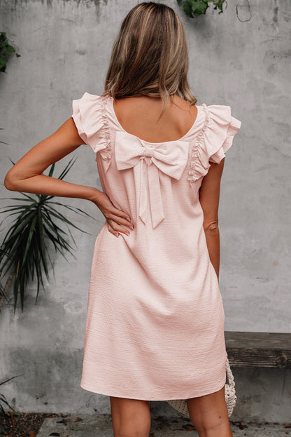 Threaded Pear Abigail Textured Flutter Sleeve Bow Back Mini Dress