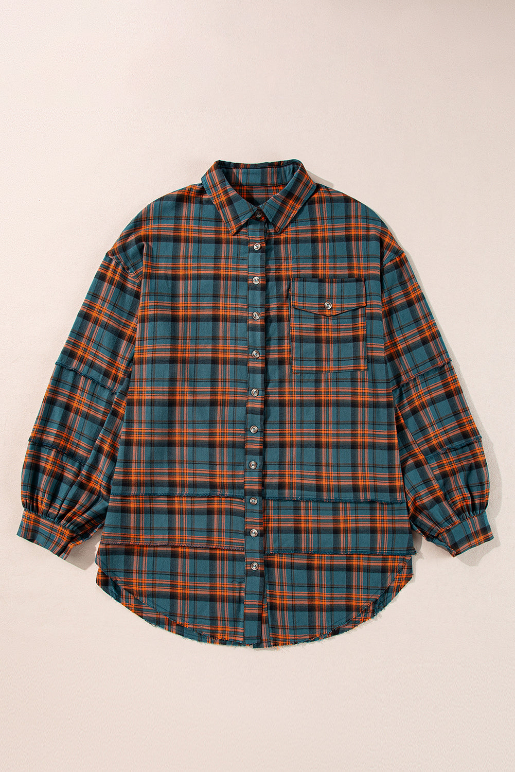 Threaded Pear Plaid Long Sleeve Side Split Distressed Shirt
