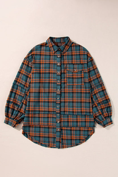 Threaded Pear Plaid Long Sleeve Side Split Distressed Shirt