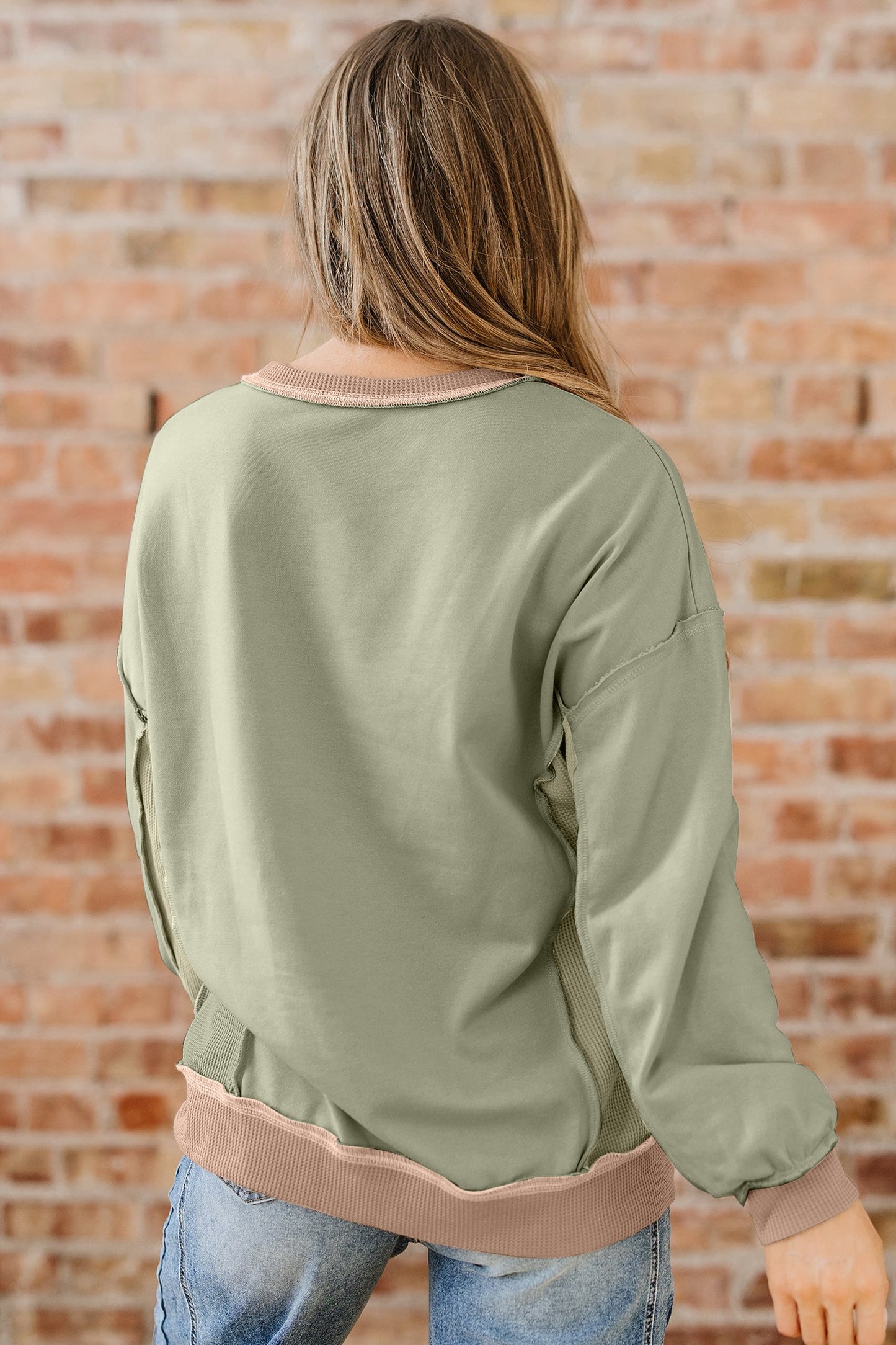 Threaded Pear Maelynn Waffle Patchwork Oversize Sweatshirt