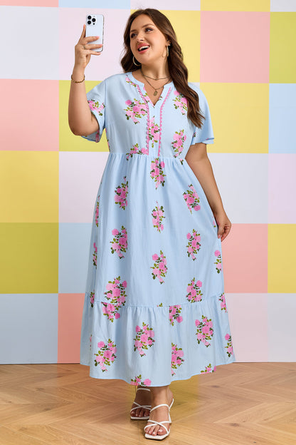 Threaded Pear Lucy Print Scalloped Trim Plus Dress