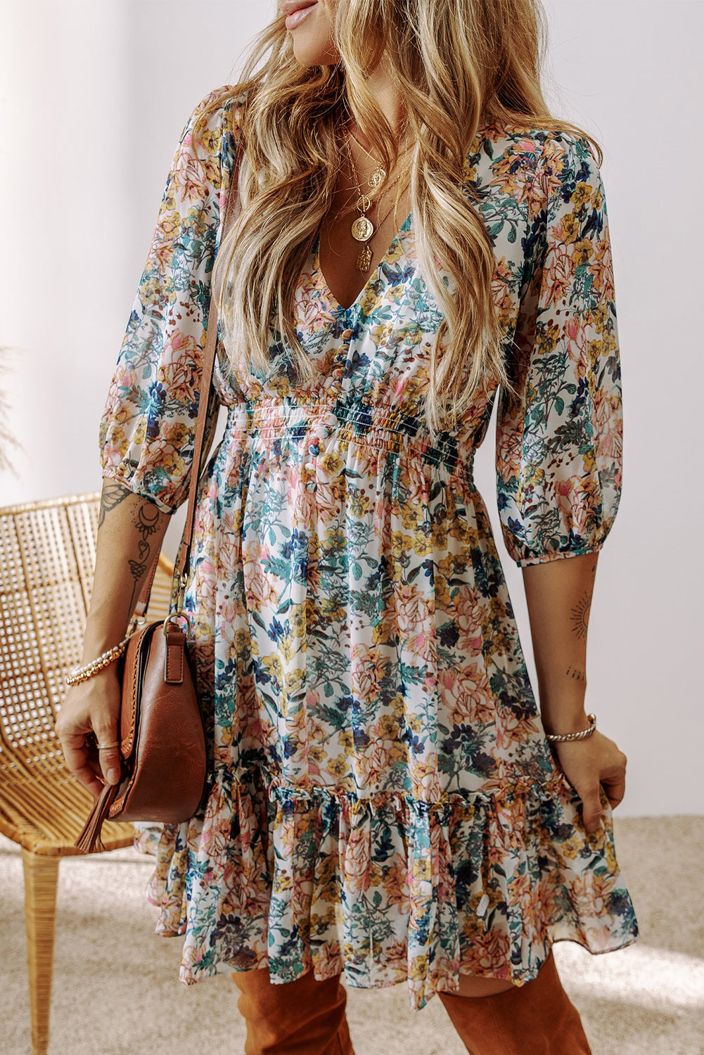 Threaded Pear Amira High Waist Ruffled Dress