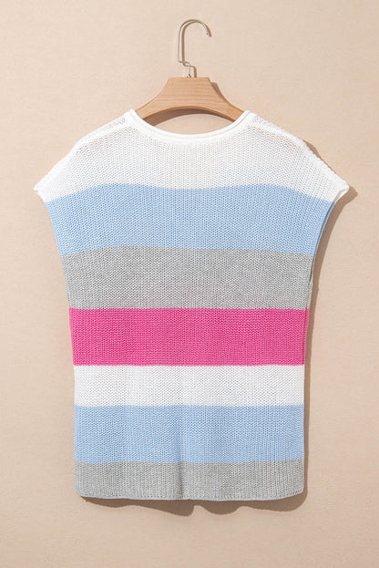Threaded Pear Elliot Color Block Notch V Neck Sweater Top