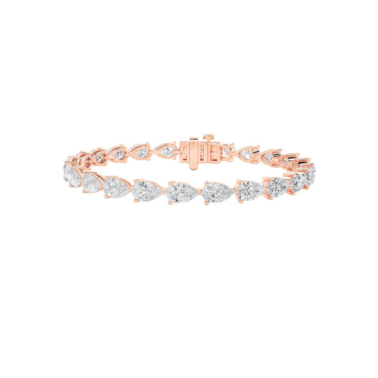 Pear Lab Grown Diamond Prong 14K Rose Gold Fancy Line Tennis Bracelet