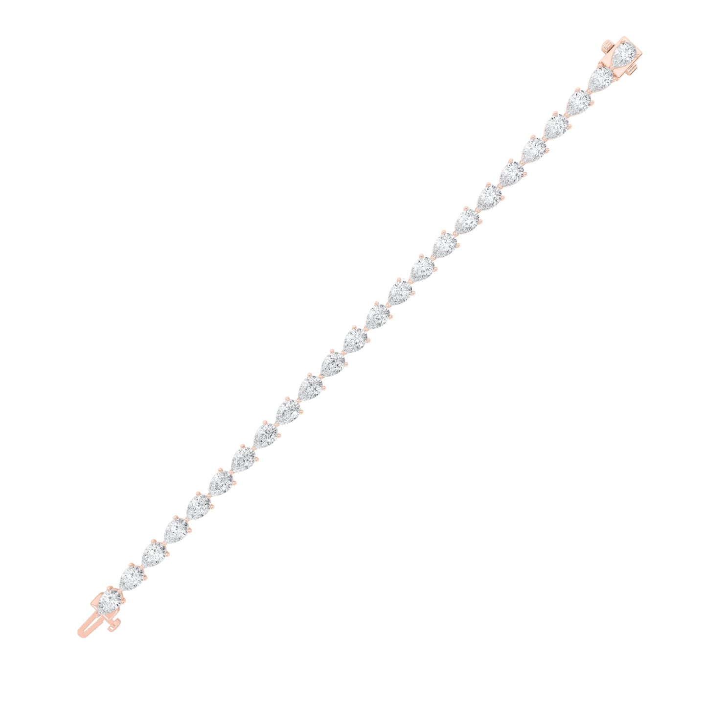 Pear Lab Grown Diamond Prong 14K Rose Gold Fancy Line Tennis Bracelet