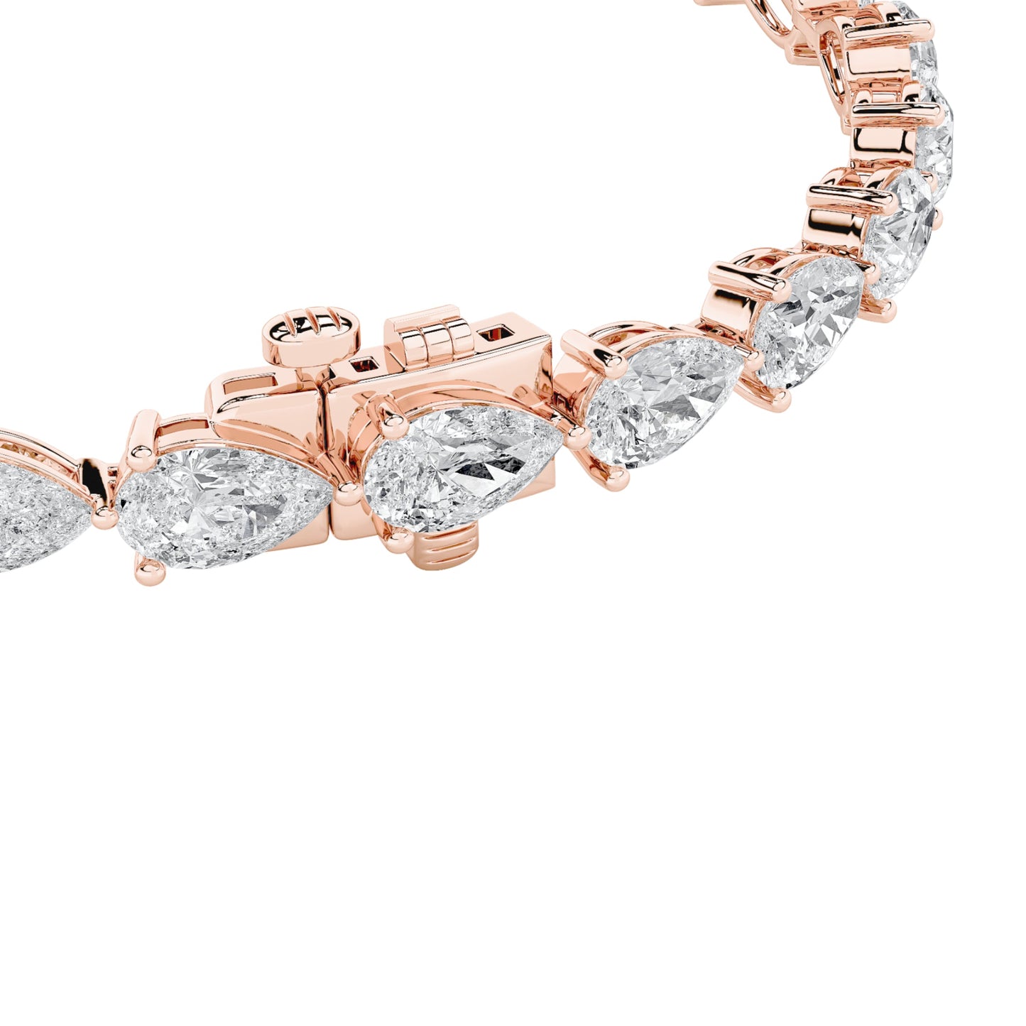 Pear Lab Grown Diamond Prong 14K Rose Gold Fancy Line Tennis Bracelet
