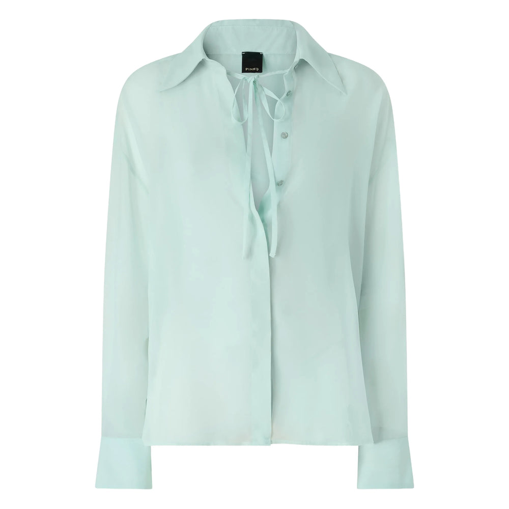 Sheer Sage Green Shirt With Tie Detail