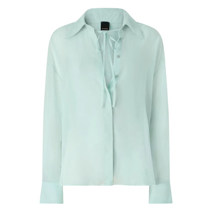 Sheer Sage Green Shirt With Tie Detail