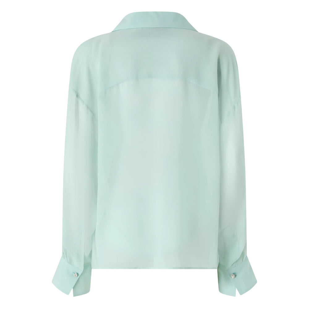 Sheer Sage Green Shirt With Tie Detail